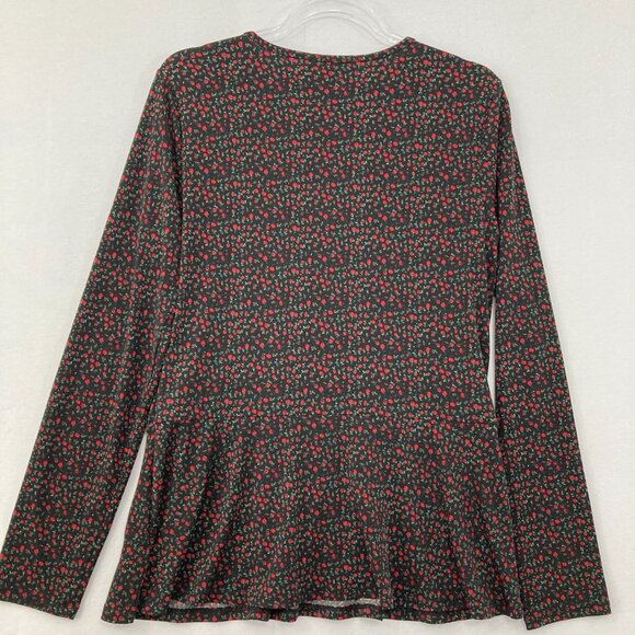 Michael Michael Kors Large Dark Floral Faux Wrap Stretch Knit Peplum Top Preppy - Picture 9 of 10